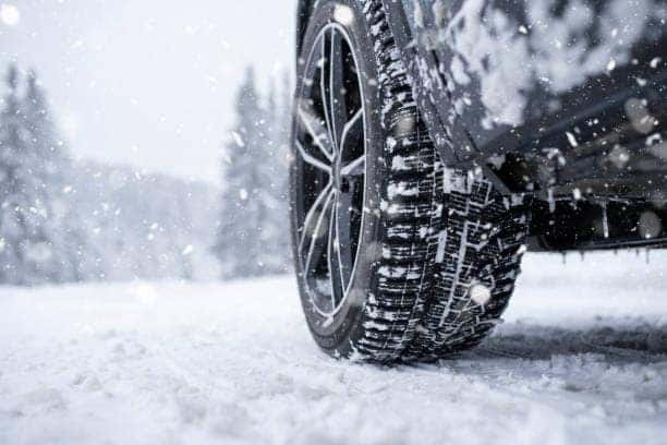 Winter tire tread in snow